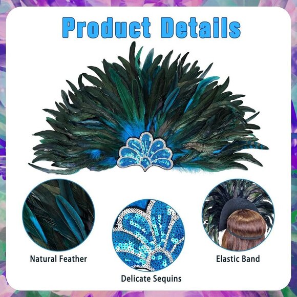 Feather Headband Women Mardi Gras Costume Accessories Sequin Fan Headpiece main image 6